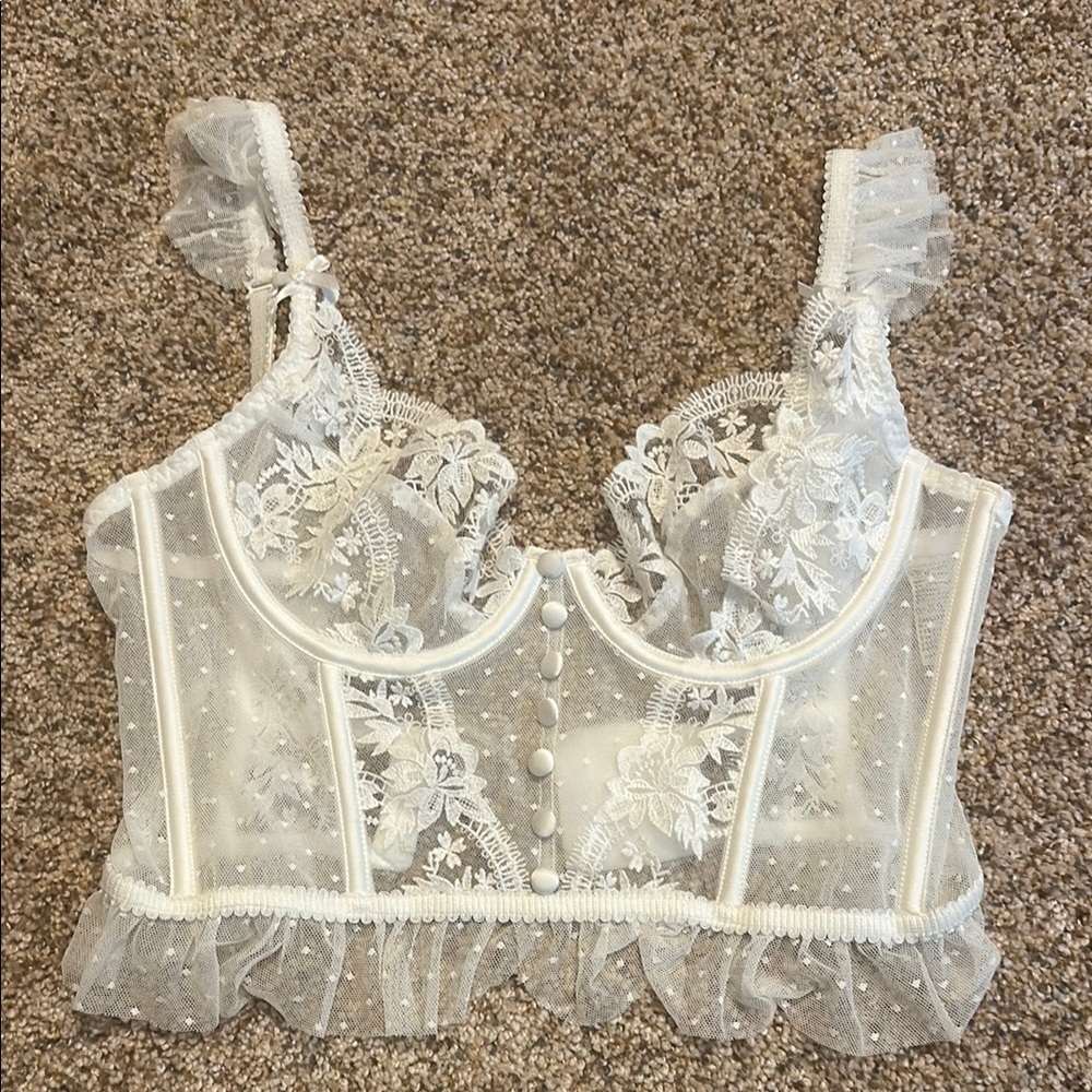 Amazon White Sleeveless Ruffled Bustier Bodysuit